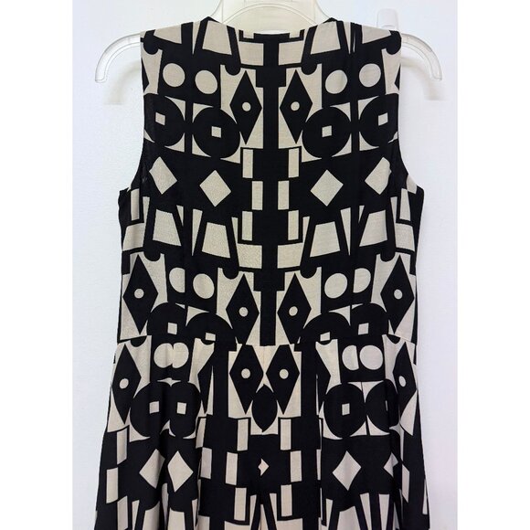 Akris Kaleidoscope Print Maxi Dress Pleated Black White Geometric Wool Silk 6 - Picture 13 of 16